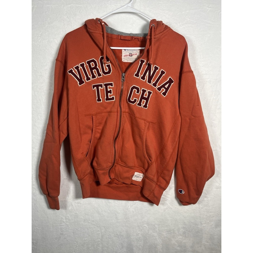 Champion Fieldhouse Vintage Virginia Tech Hokies Orange Zip Up Hoodie Size Small